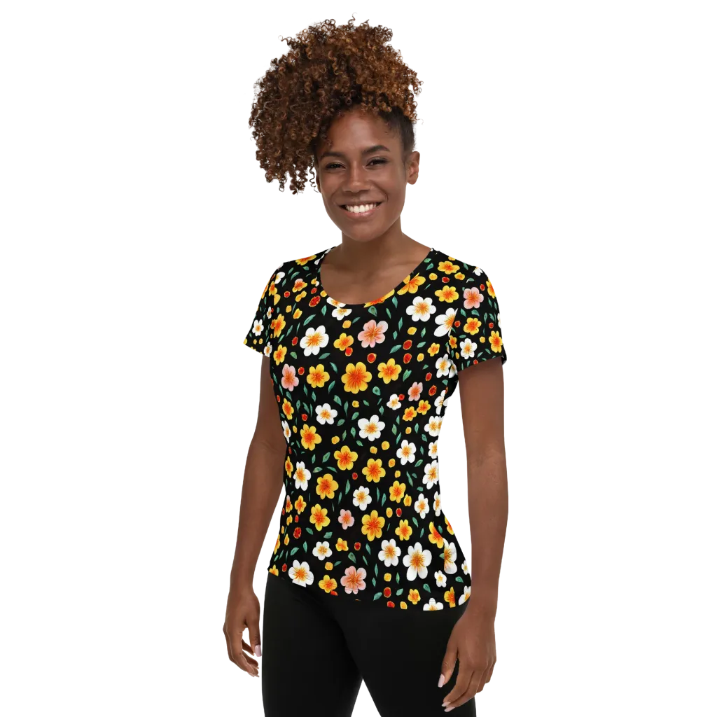 Sunlit Blossoms on Women's Athletic T-Shirt — Left