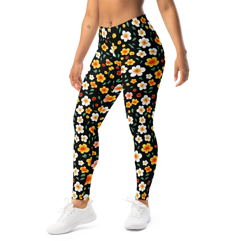 Sunlit Blossoms on Leggings — Left Front