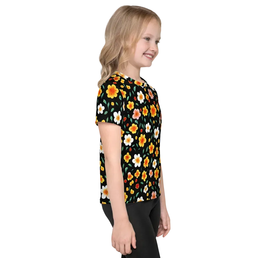Sunlit Blossoms on Kids Crew Neck T-Shirt — Right