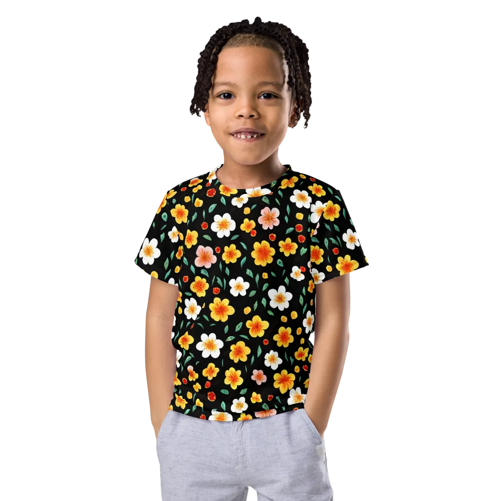 Sunlit Blossoms on Kids Crew Neck T-Shirt — Front