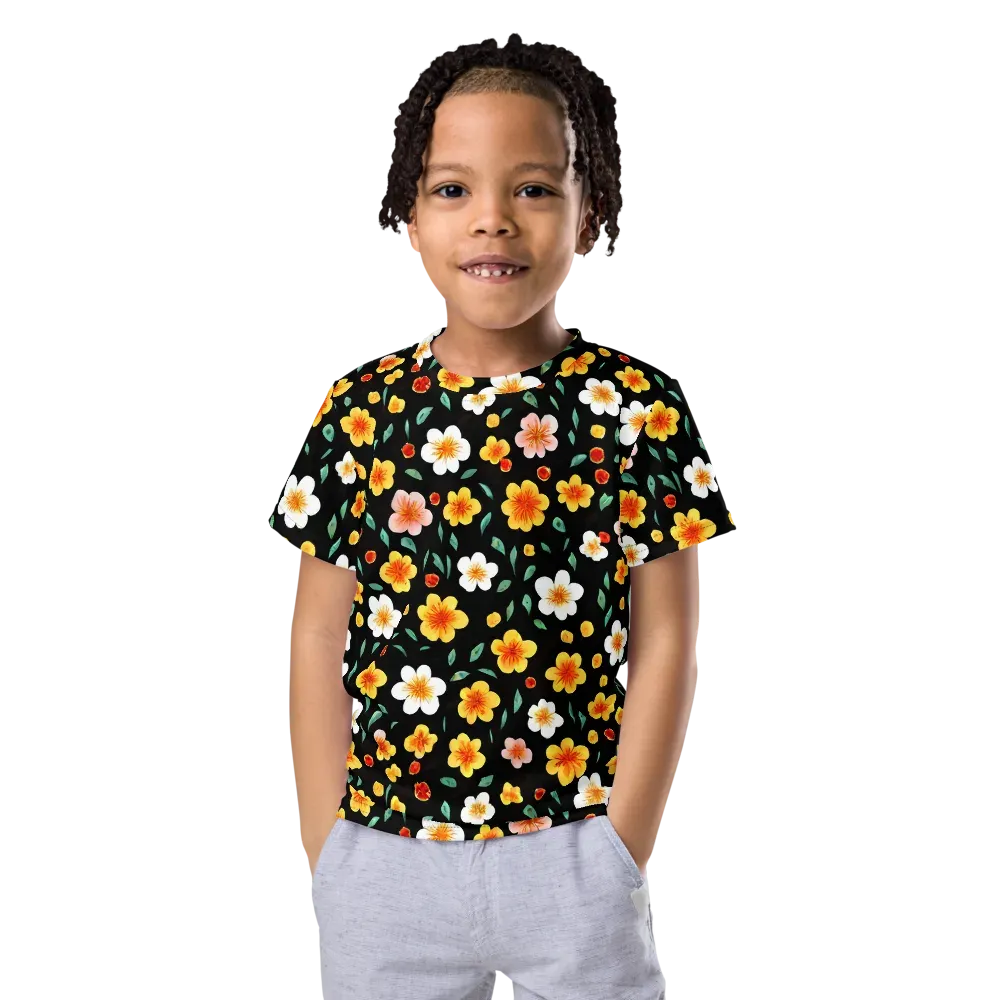 Sunlit Blossoms on Kids Crew Neck T-Shirt — Front