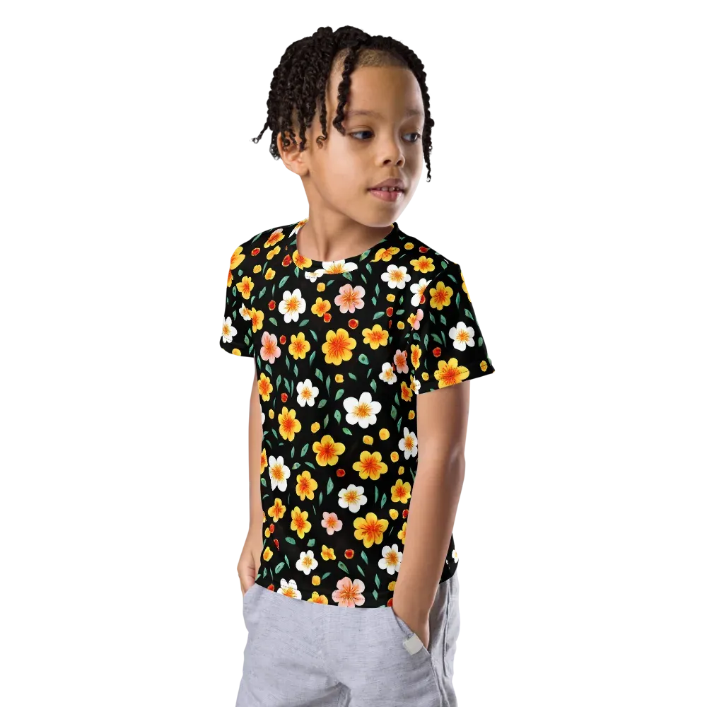 Sunlit Blossoms on Kids Crew Neck T-Shirt — Left Front