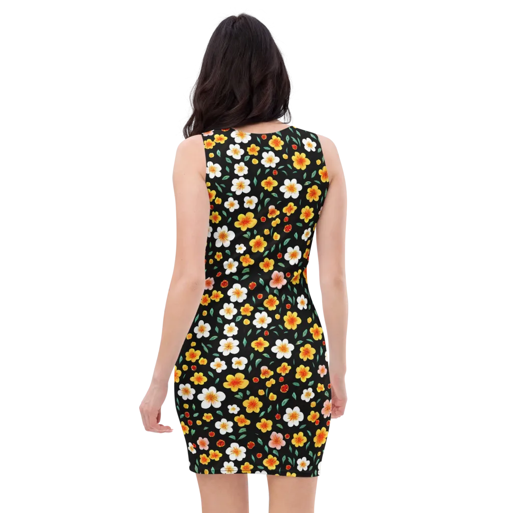 Sunlit Blossoms on Bodycon Dress — Back