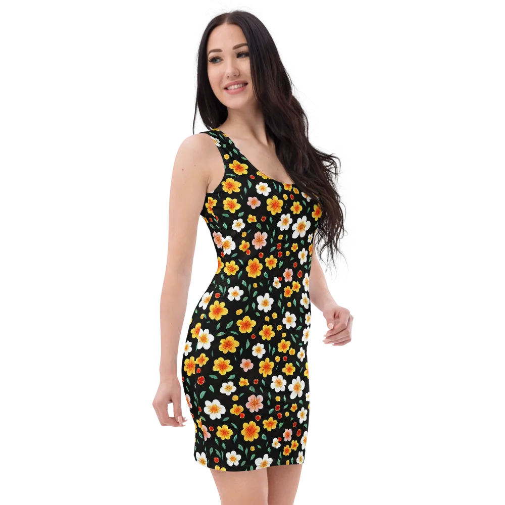 Sunlit Blossoms on Bodycon Dress — Right Front