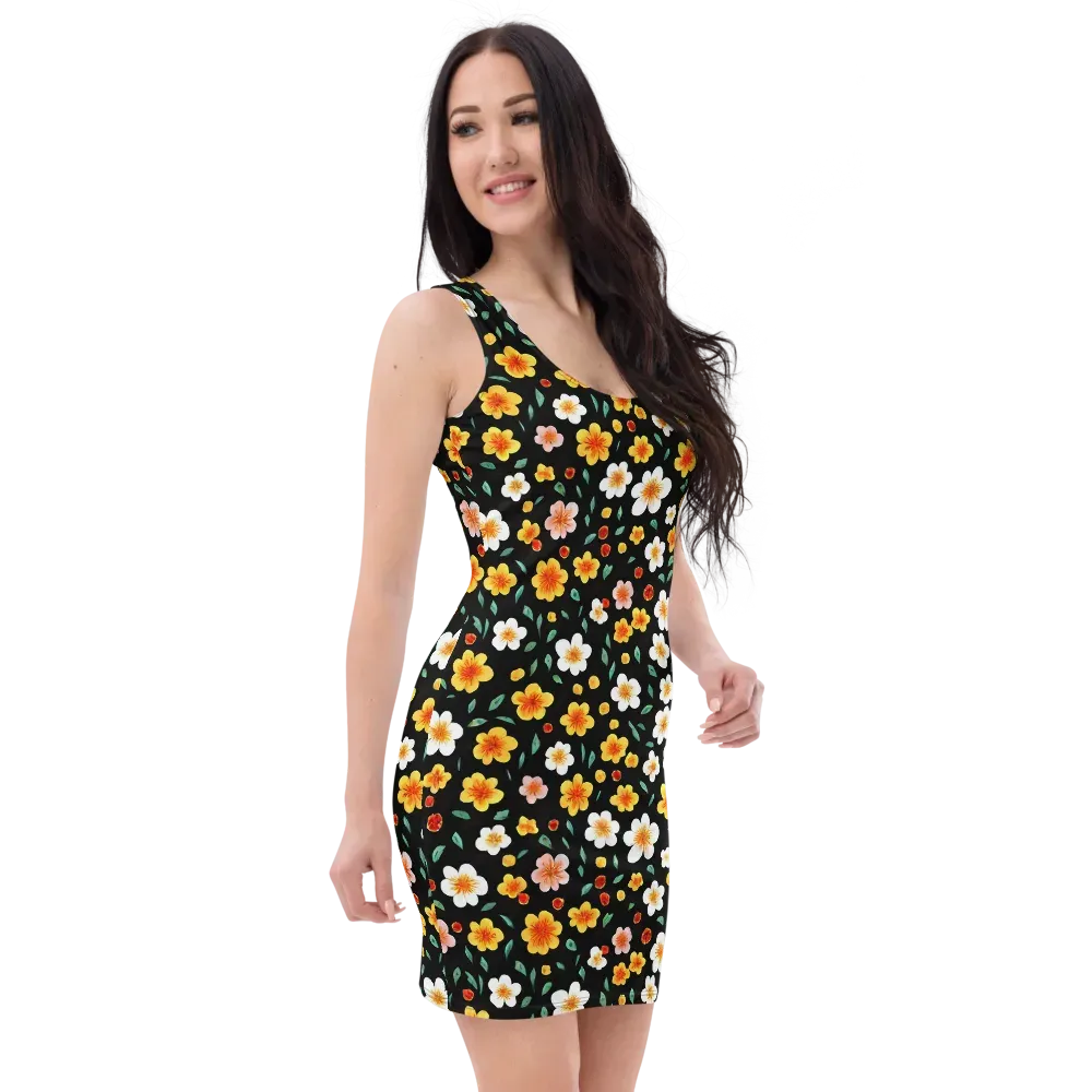 Sunlit Blossoms on Bodycon Dress — Right Front