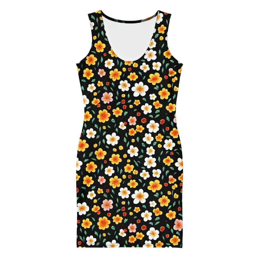Sunlit Blossoms on Bodycon Dress — Front