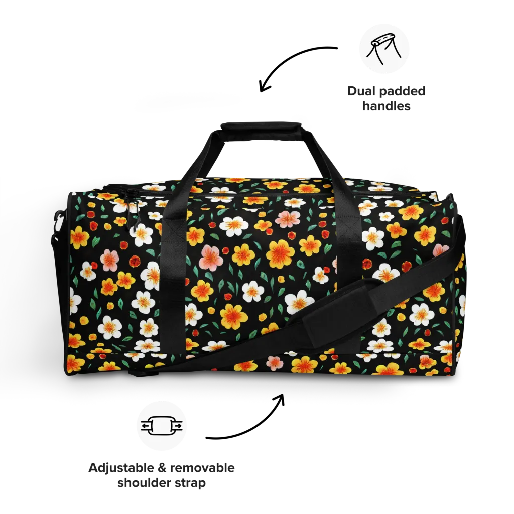 Sunlit Blossoms on Duffle Bag — Front