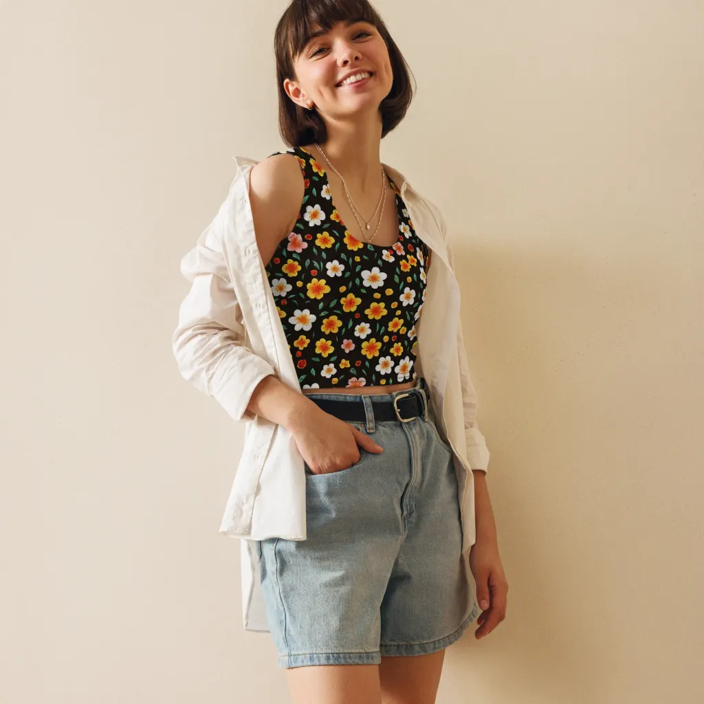 Sunlit Blossoms on Crop Top — Front