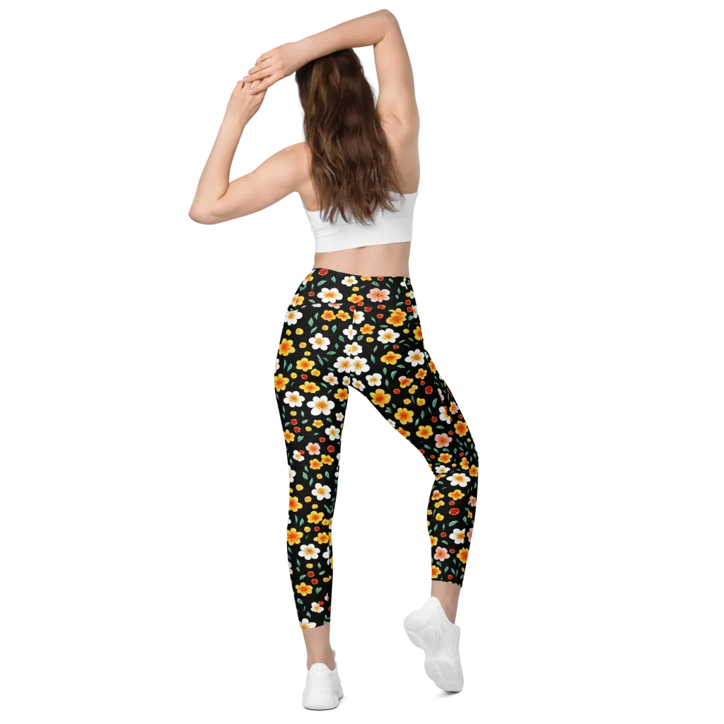 Sunlit Blossoms on Leggings with Pockets — Back