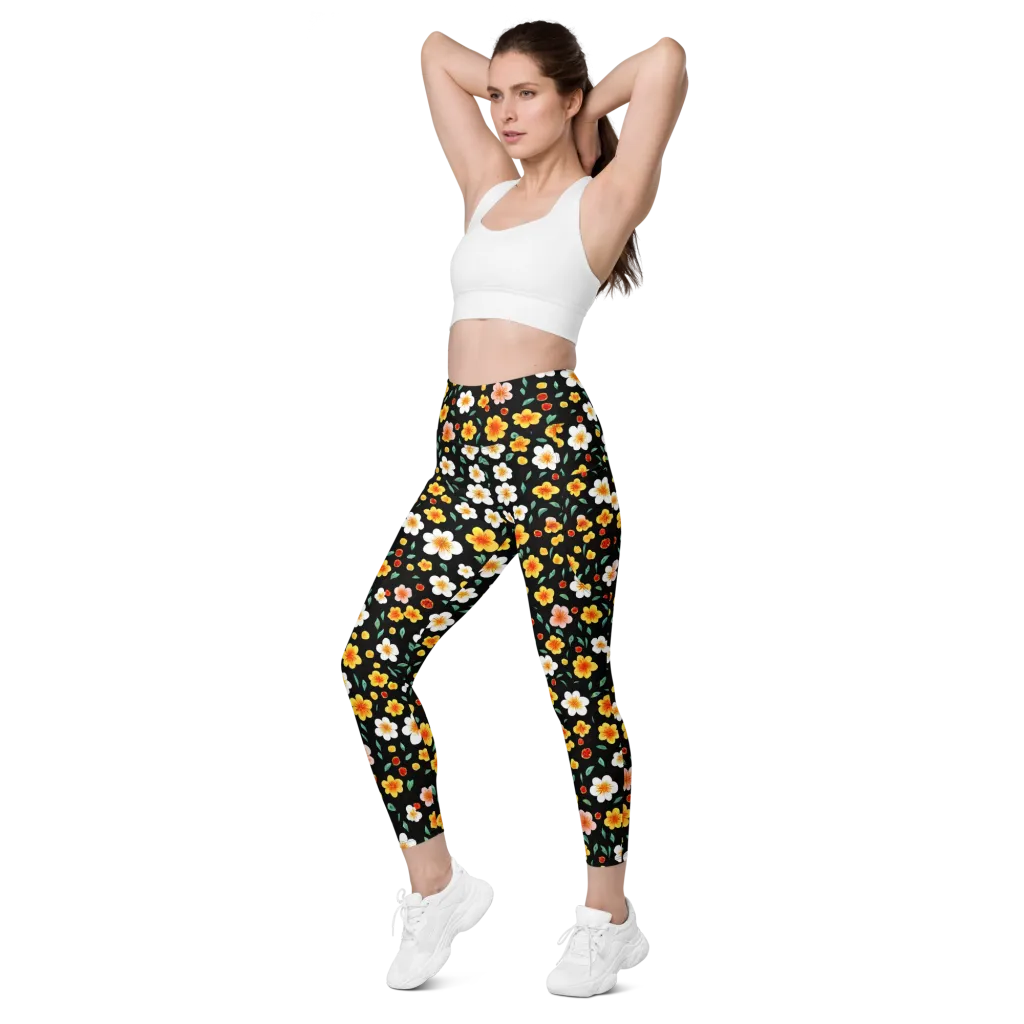 Sunlit Blossoms on Leggings with Pockets — Left Front