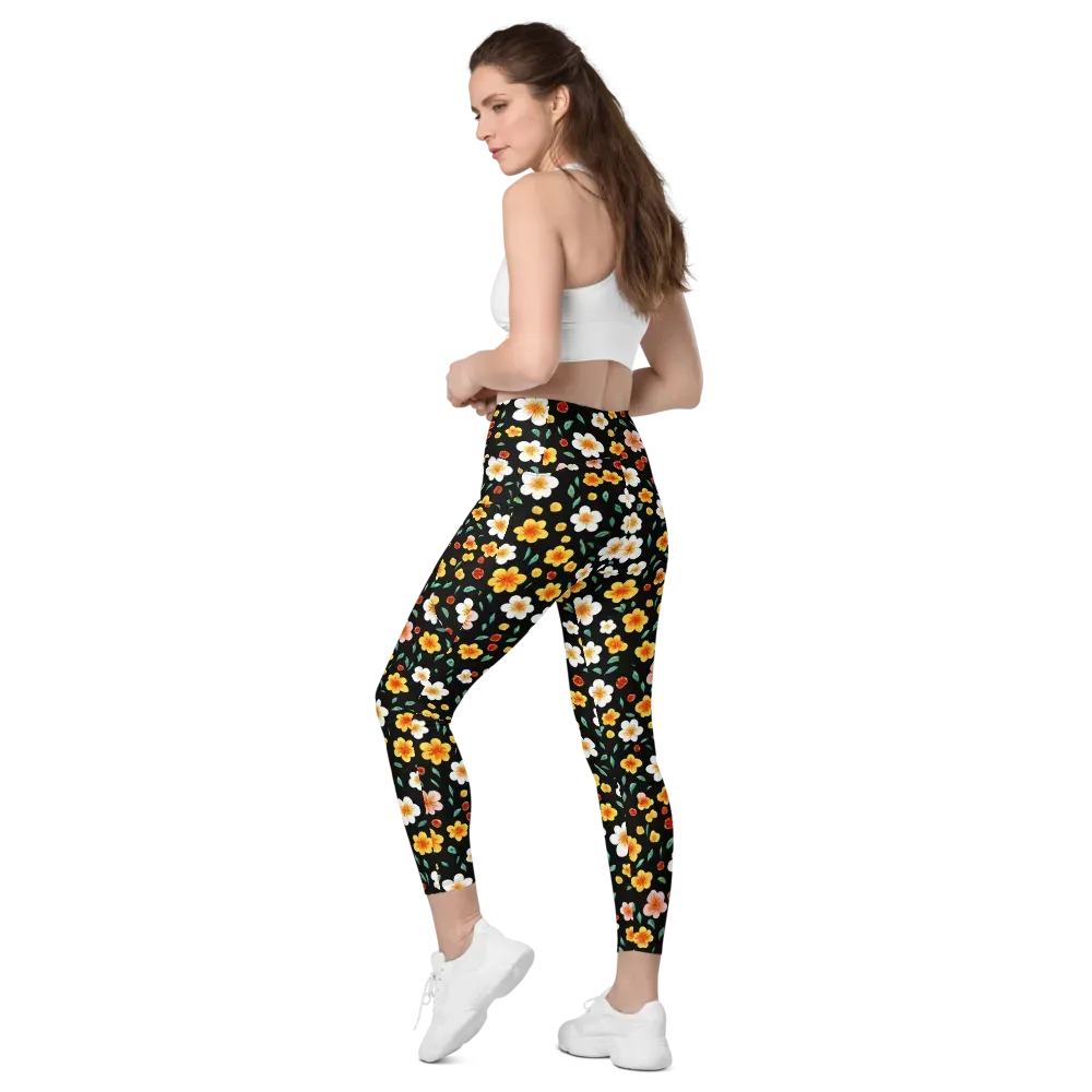 Sunlit Blossoms on Leggings with Pockets — Left Back