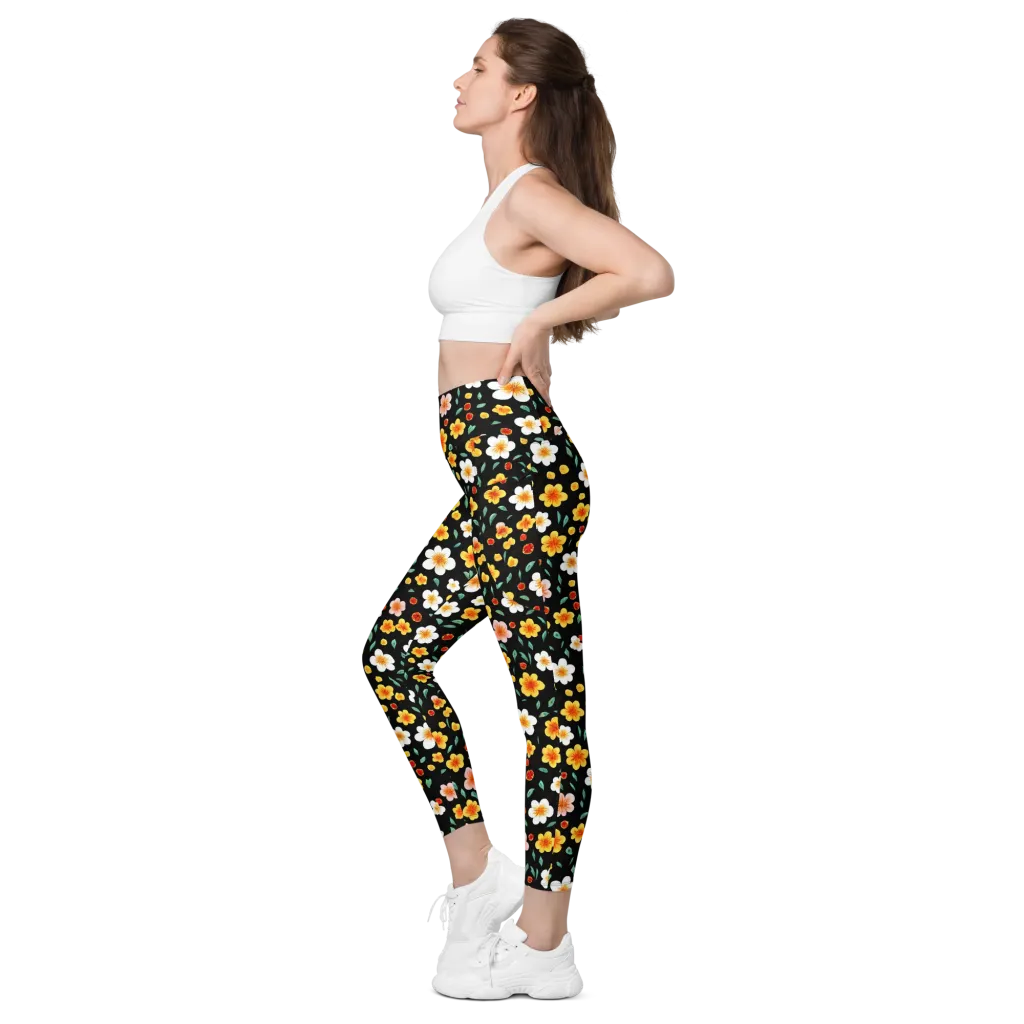 Sunlit Blossoms on Leggings with Pockets — Left