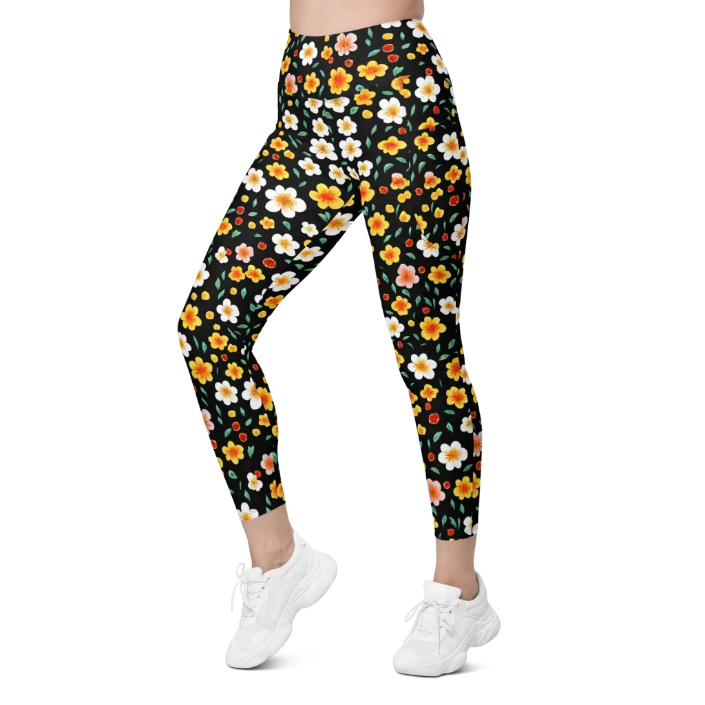 Sunlit Blossoms on Leggings with Pockets — Left Front