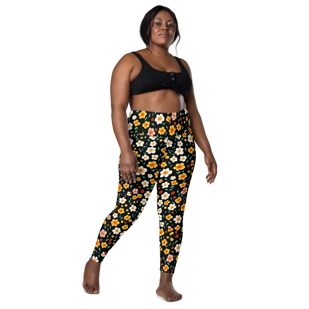 Sunlit Blossoms on Leggings with Pockets — Front