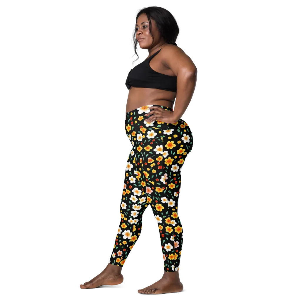 Sunlit Blossoms on Leggings with Pockets — Left