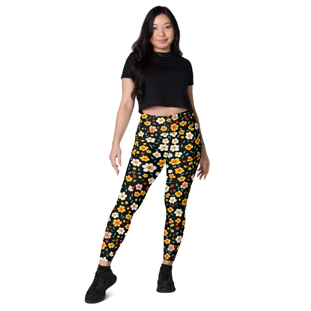 Sunlit Blossoms on Leggings with Pockets — Front