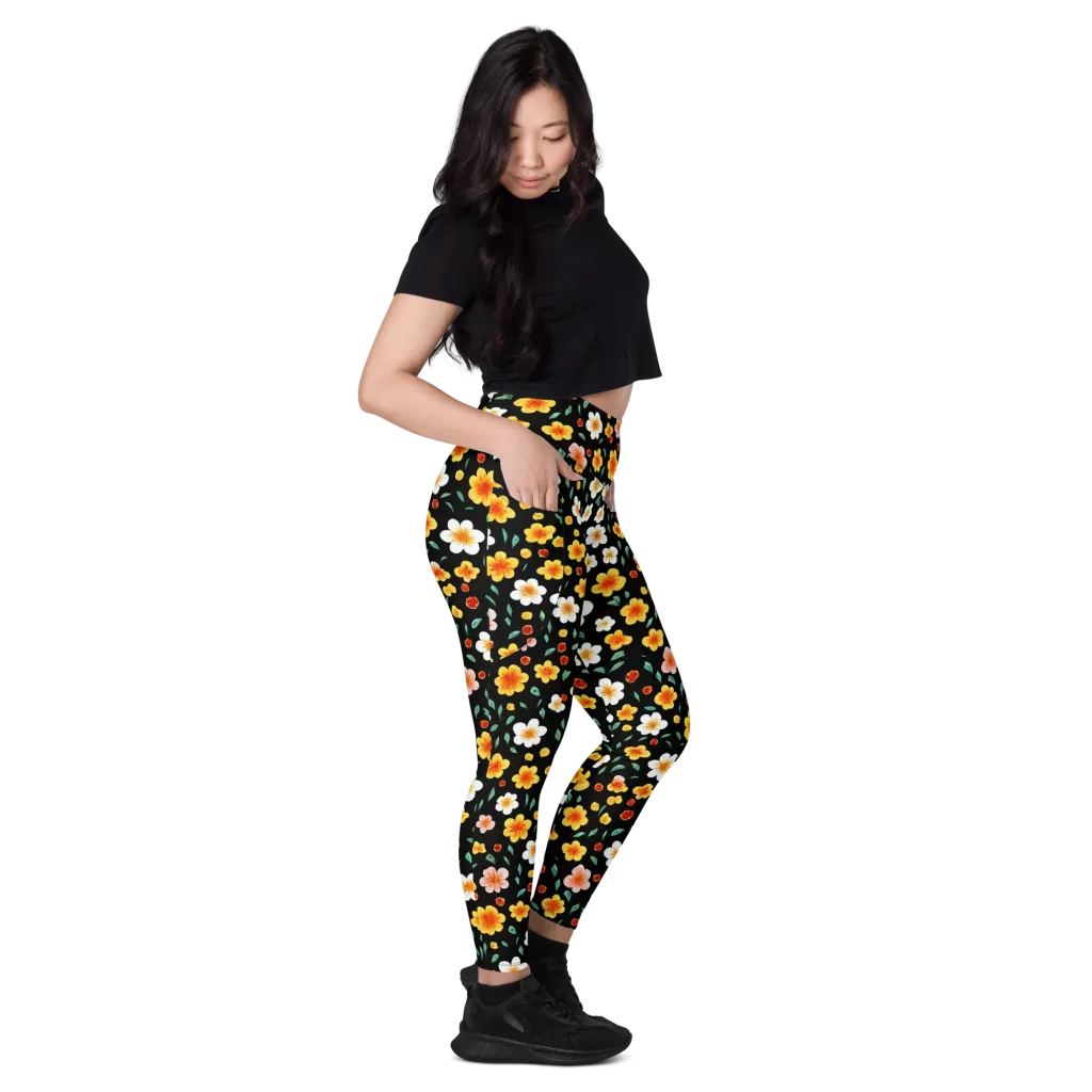 Sunlit Blossoms on Leggings with Pockets — Right