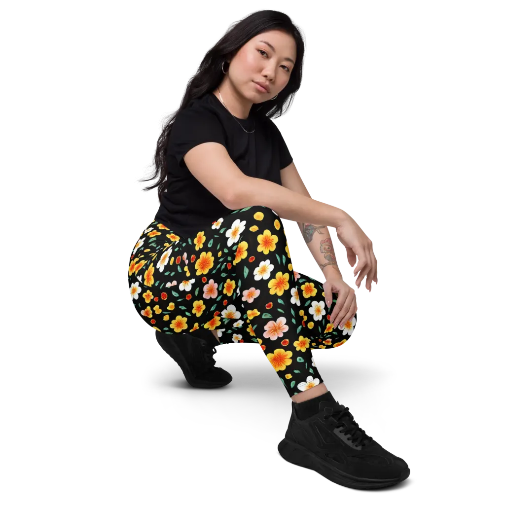Sunlit Blossoms on Leggings with Pockets — Right Front