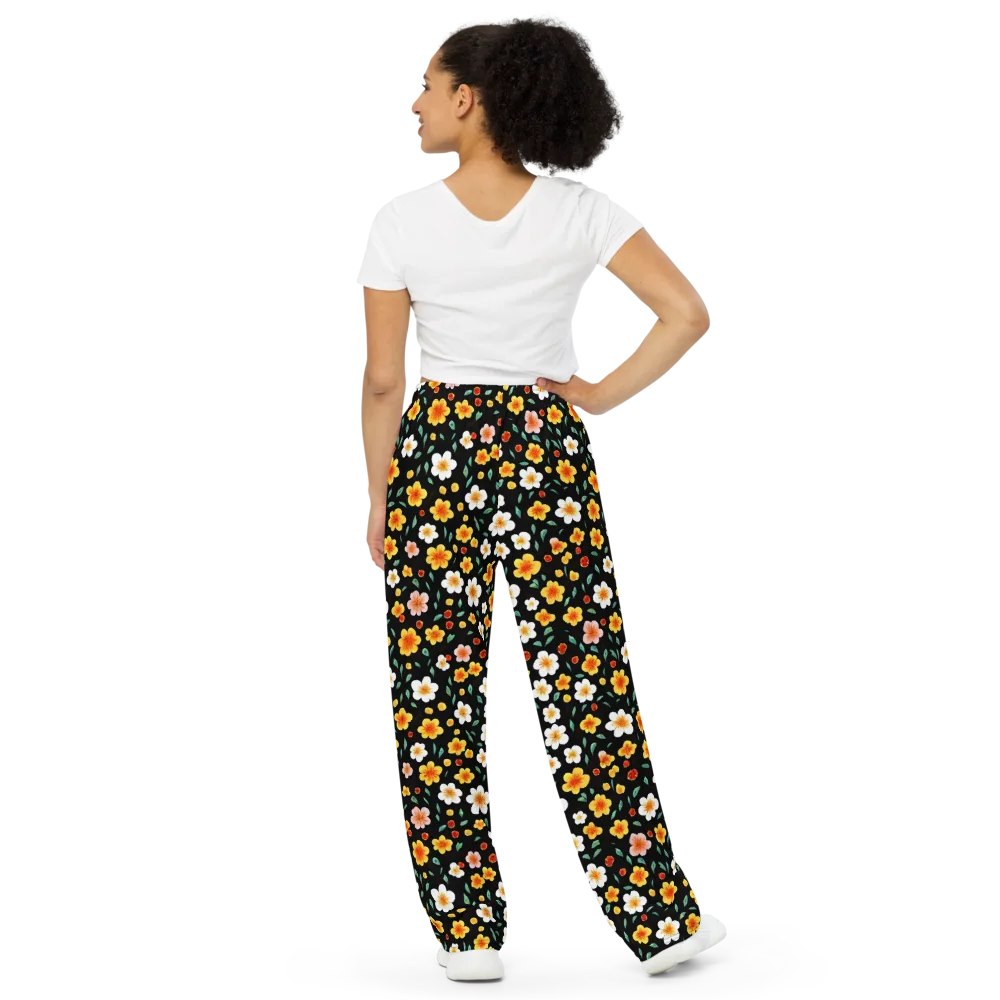 Sunlit Blossoms on Wide-Leg Pants — Back