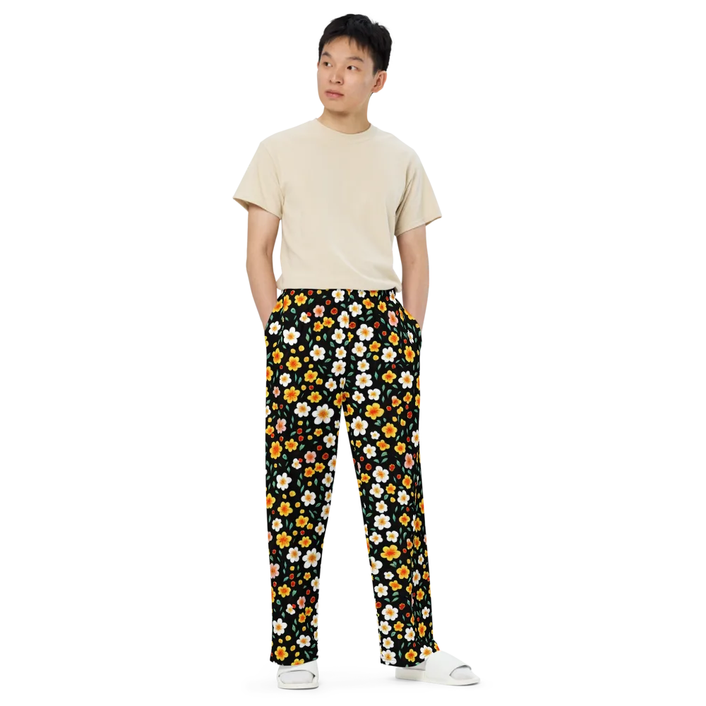 Sunlit Blossoms on Wide-Leg Pants — Front