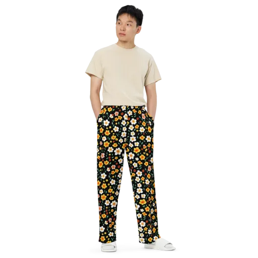 Sunlit Blossoms on a Wide-Leg Pants