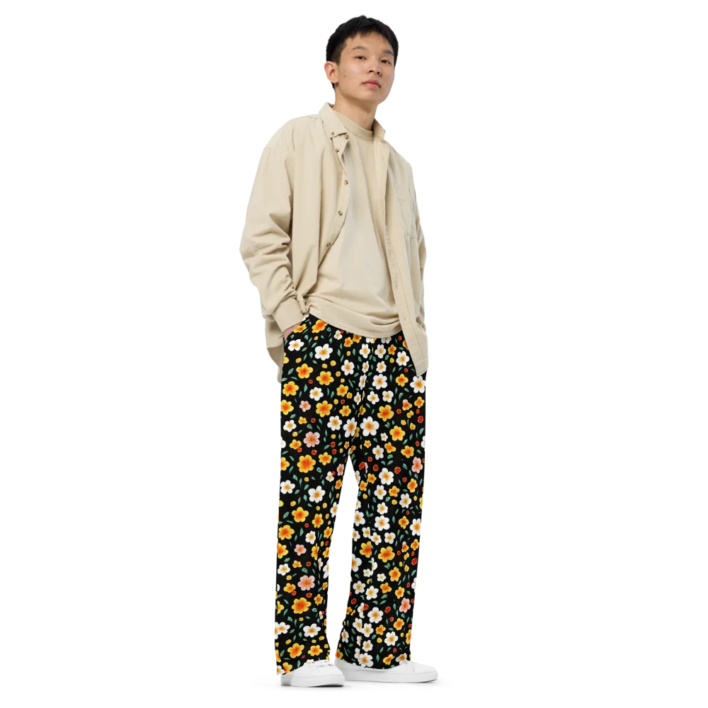 Sunlit Blossoms on Wide-Leg Pants — Right Front