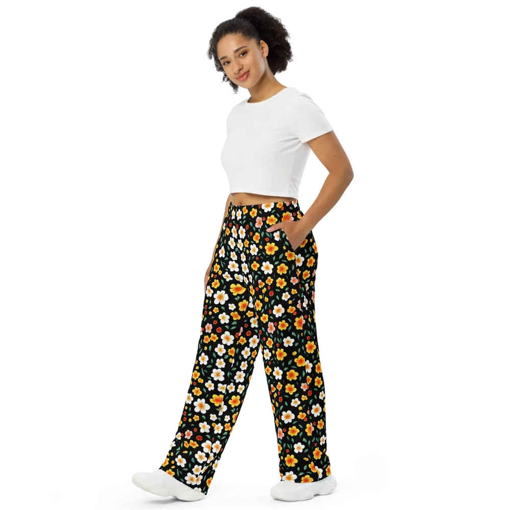 Sunlit Blossoms on Wide-Leg Pants — Left Front