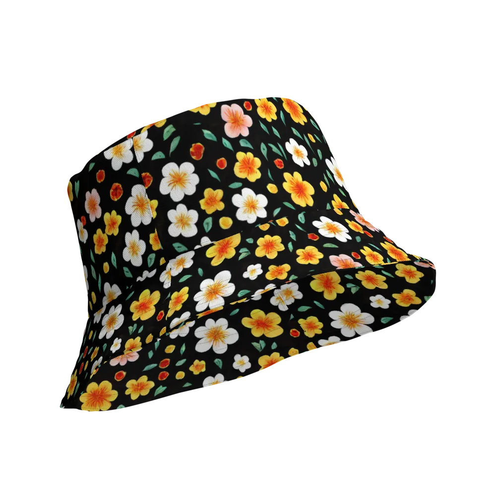 Sunlit Blossoms on Reversible Bucket Hat — Product details Outside