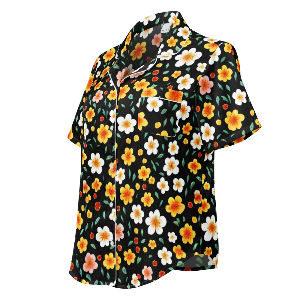 Sunlit Blossoms on Women's Short Sleeve Pajama Top — Left Front