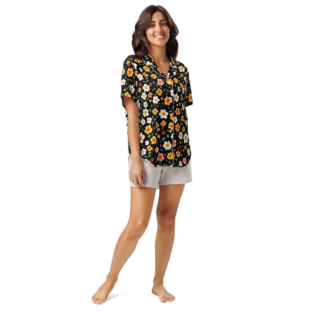 Sunlit Blossoms on Women's Short Sleeve Pajama Top — Front