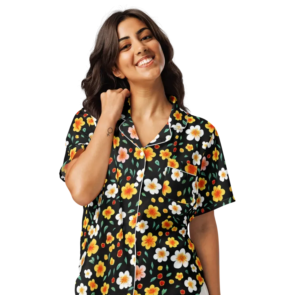 Sunlit Blossoms on Women's Short Sleeve Pajama Top — Front