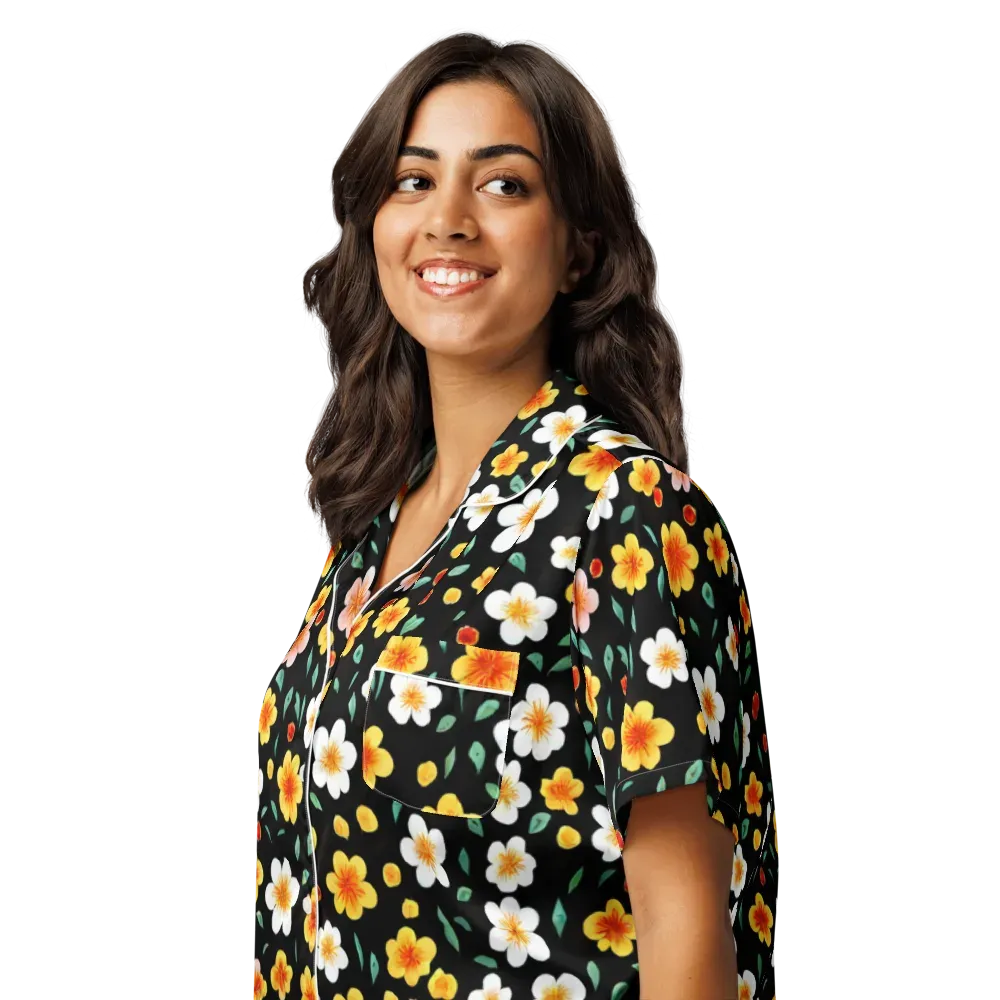 Sunlit Blossoms on Women's Short Sleeve Pajama Top — Left Front