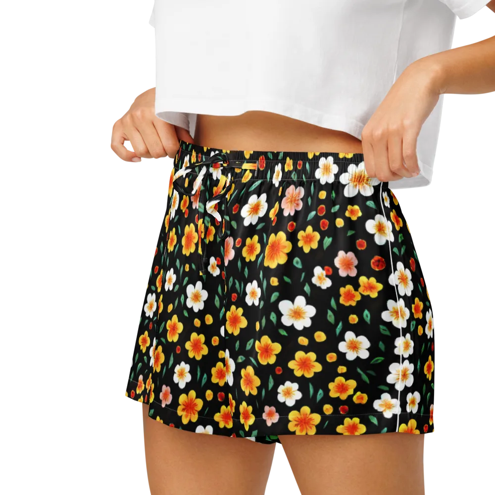Sunlit Blossoms on Women's Pajama Shorts — Left