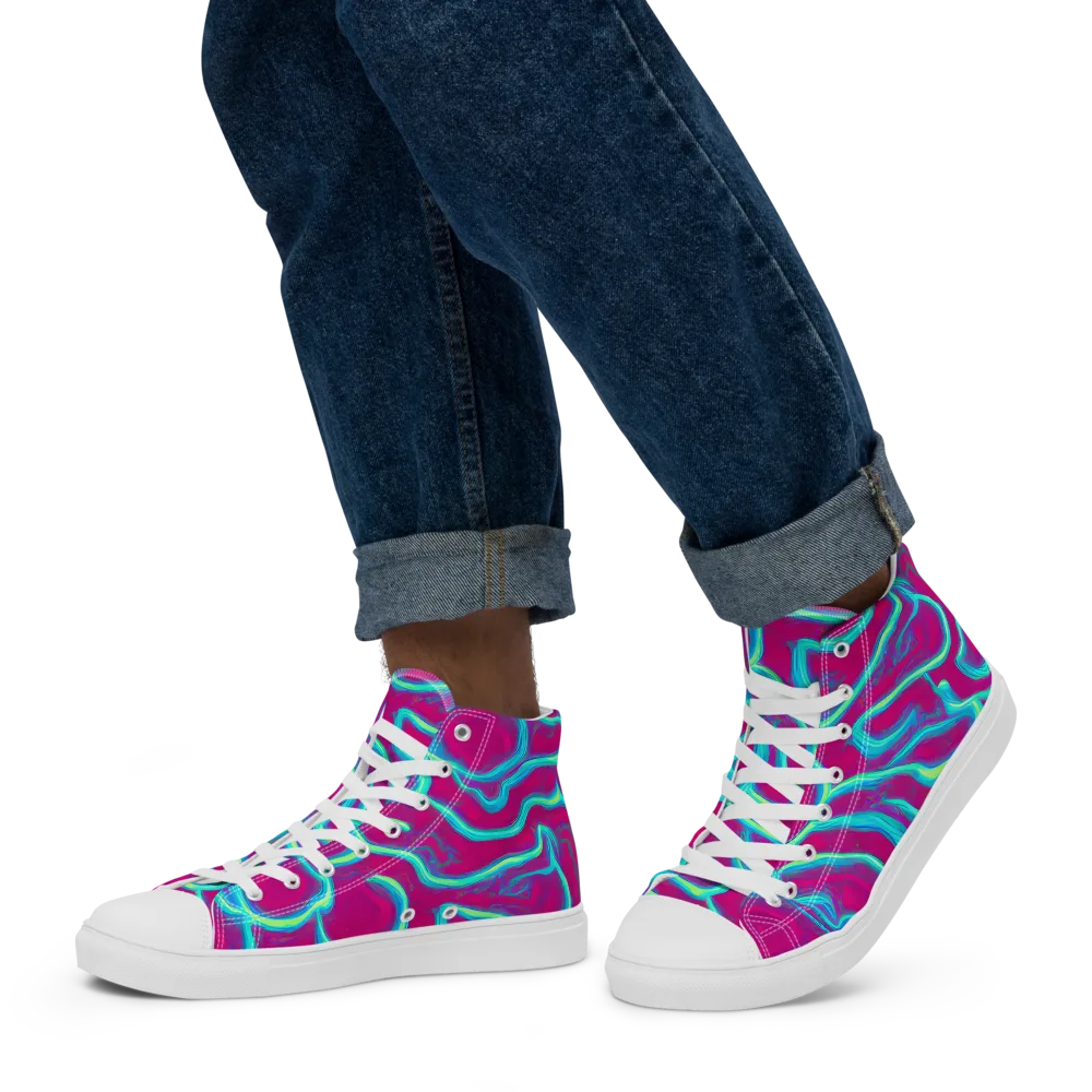 Neon Flux on Men's High Top Canvas Shoes — Left