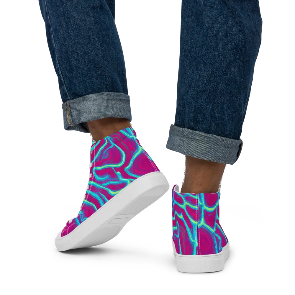 Neon Flux on Men's High Top Canvas Shoes — Back