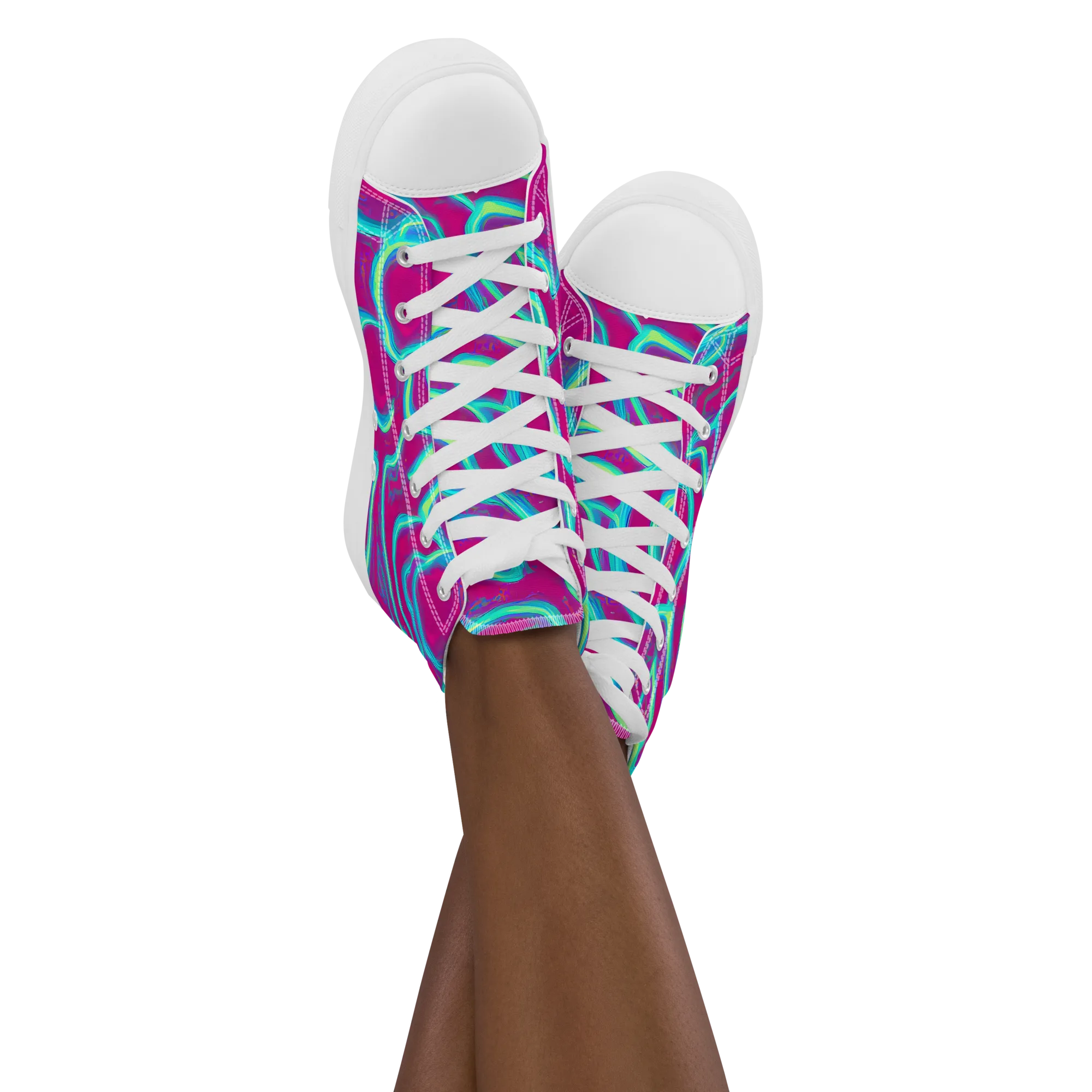 Neon Flux on Women's High Top Canvas Shoes — Front