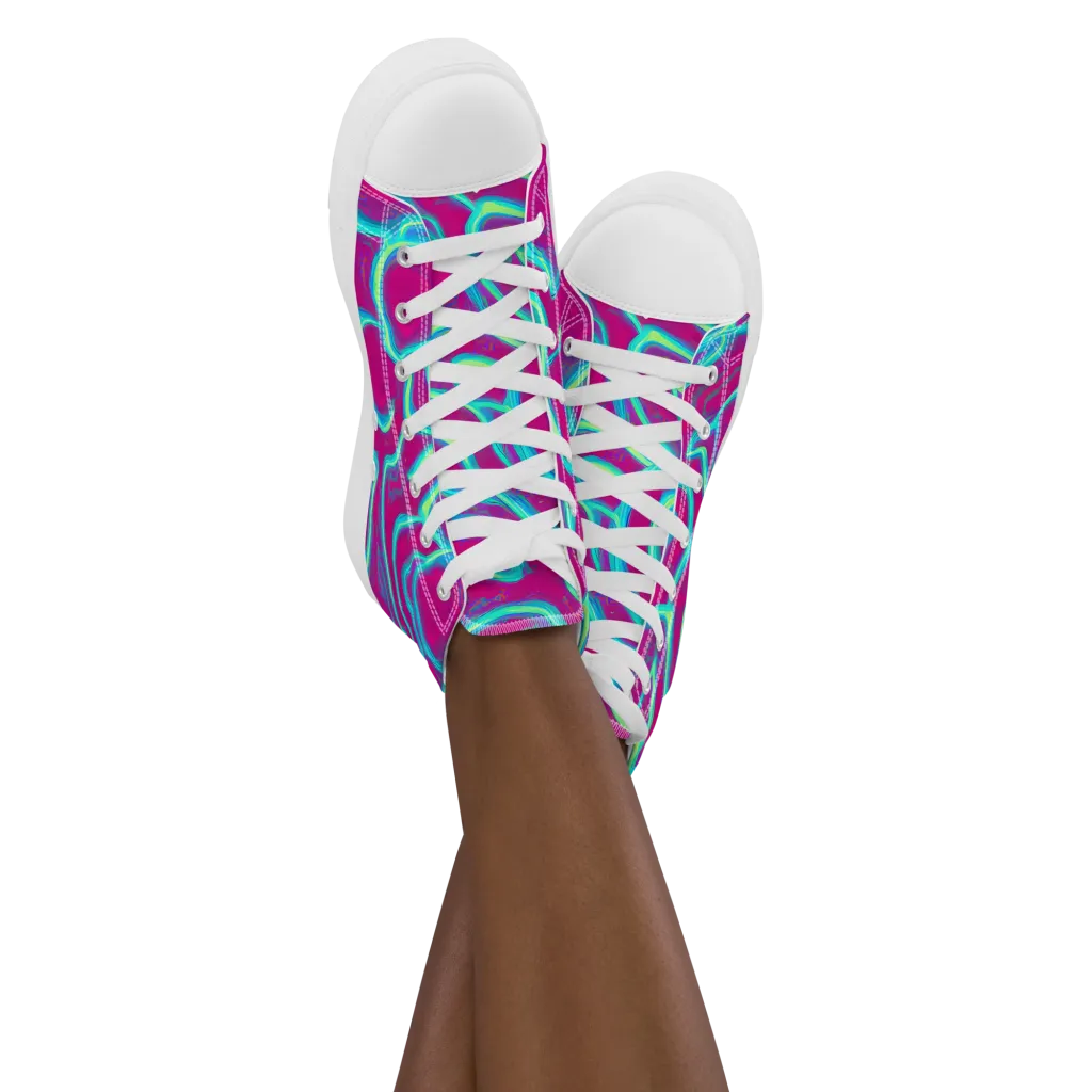 Neon Flux on Women's High Top Canvas Shoes — Front