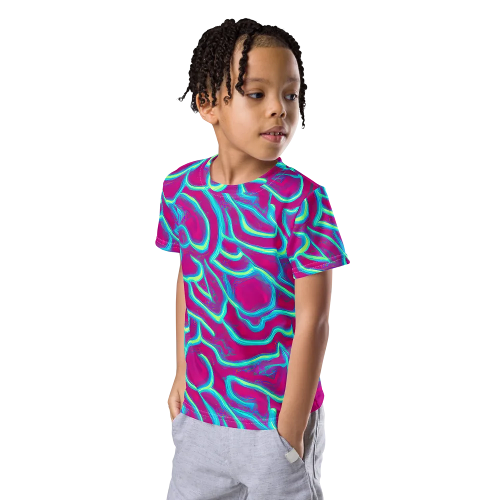 Neon Flux on Kids Crew Neck T-Shirt — Left Front