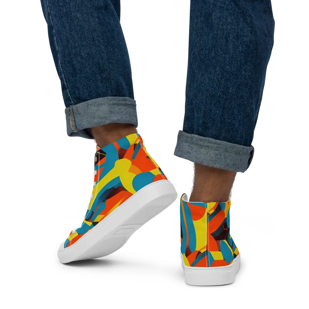 Fragmented Rhapsody on Men's High Top Canvas Shoes — Back