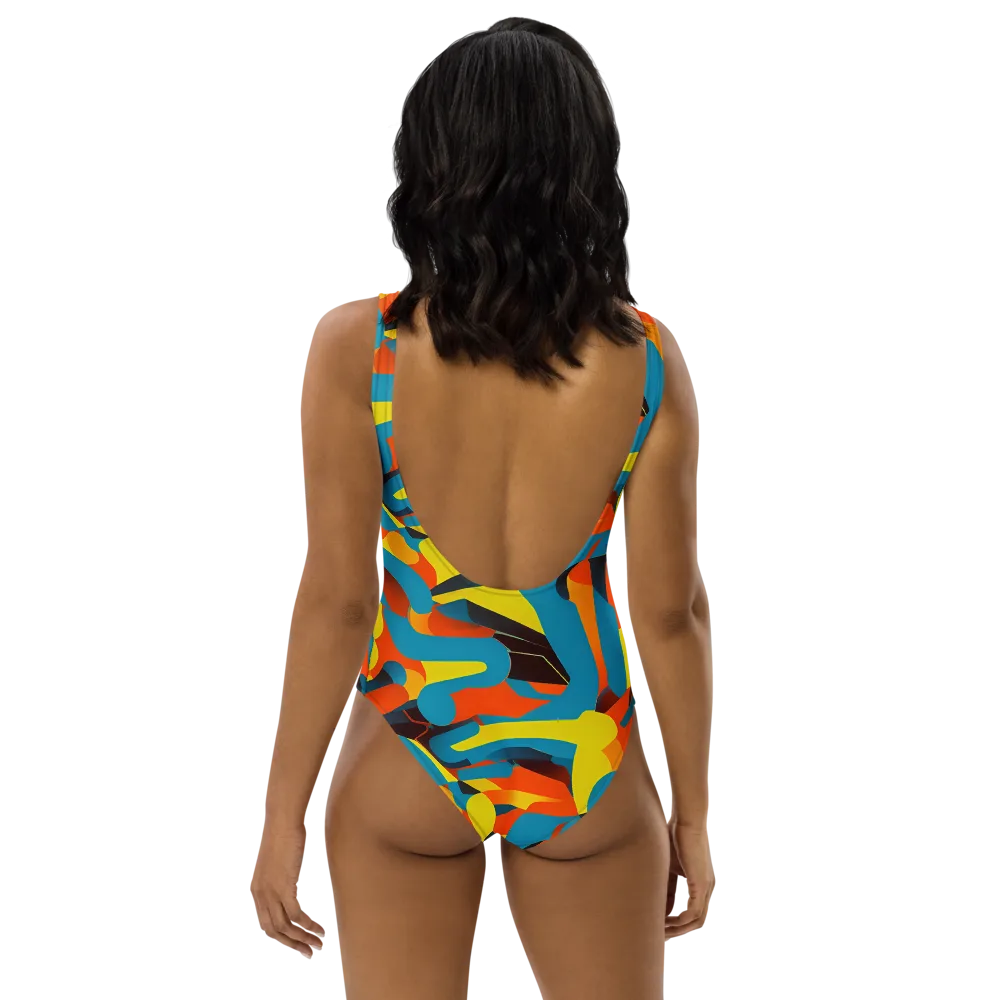 Fragmented Rhapsody on One-Piece Swimsuit — Back