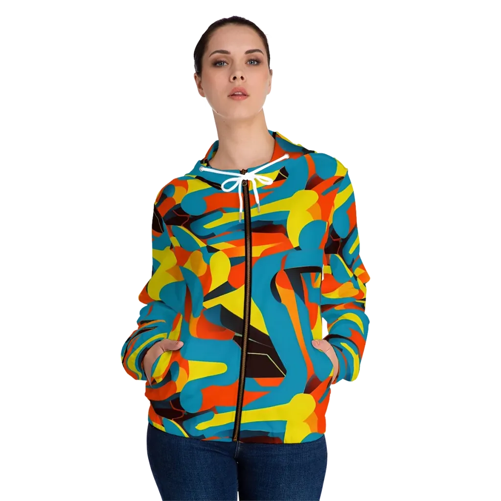 Fragmented Rhapsody on Women's Full-Zip Hoodie — Front On Person