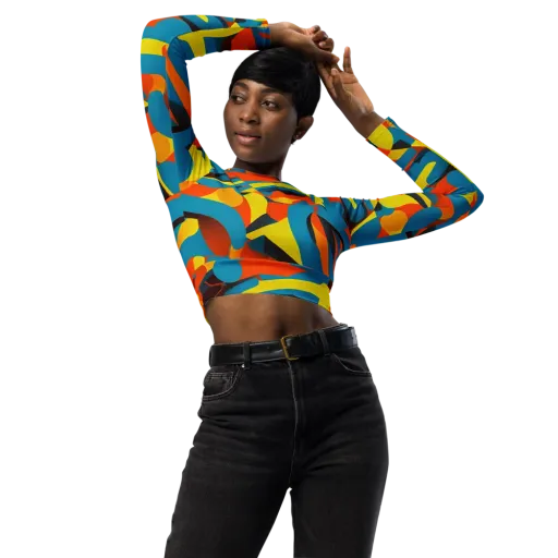 Fragmented Rhapsody on a Long Sleeve Crop Top