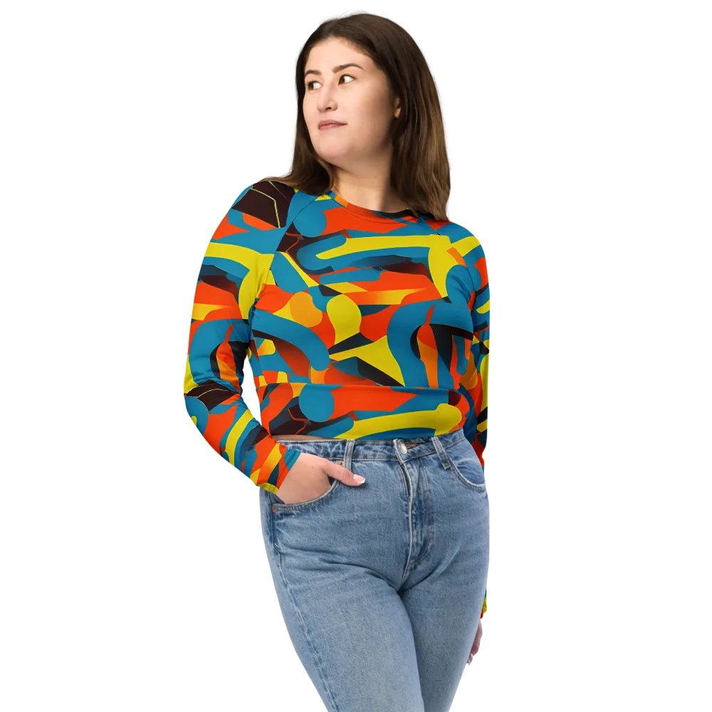 Fragmented Rhapsody on Long Sleeve Crop Top — Front