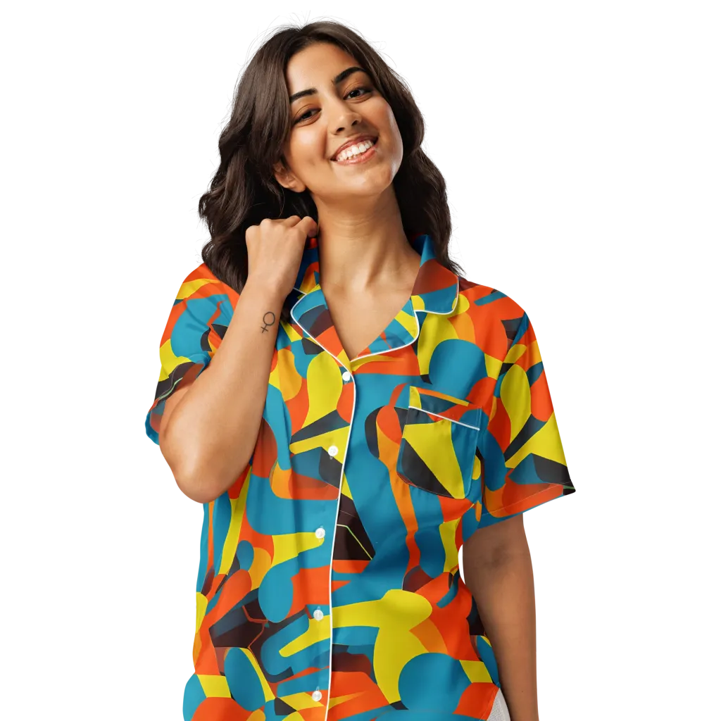 Fragmented Rhapsody on Women's Short Sleeve Pajama Top — Front