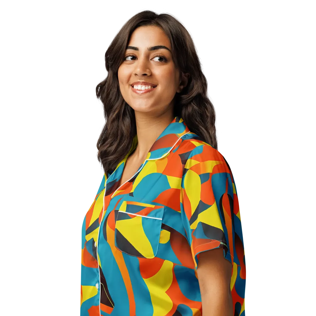 Fragmented Rhapsody on Women's Short Sleeve Pajama Top — Left Front