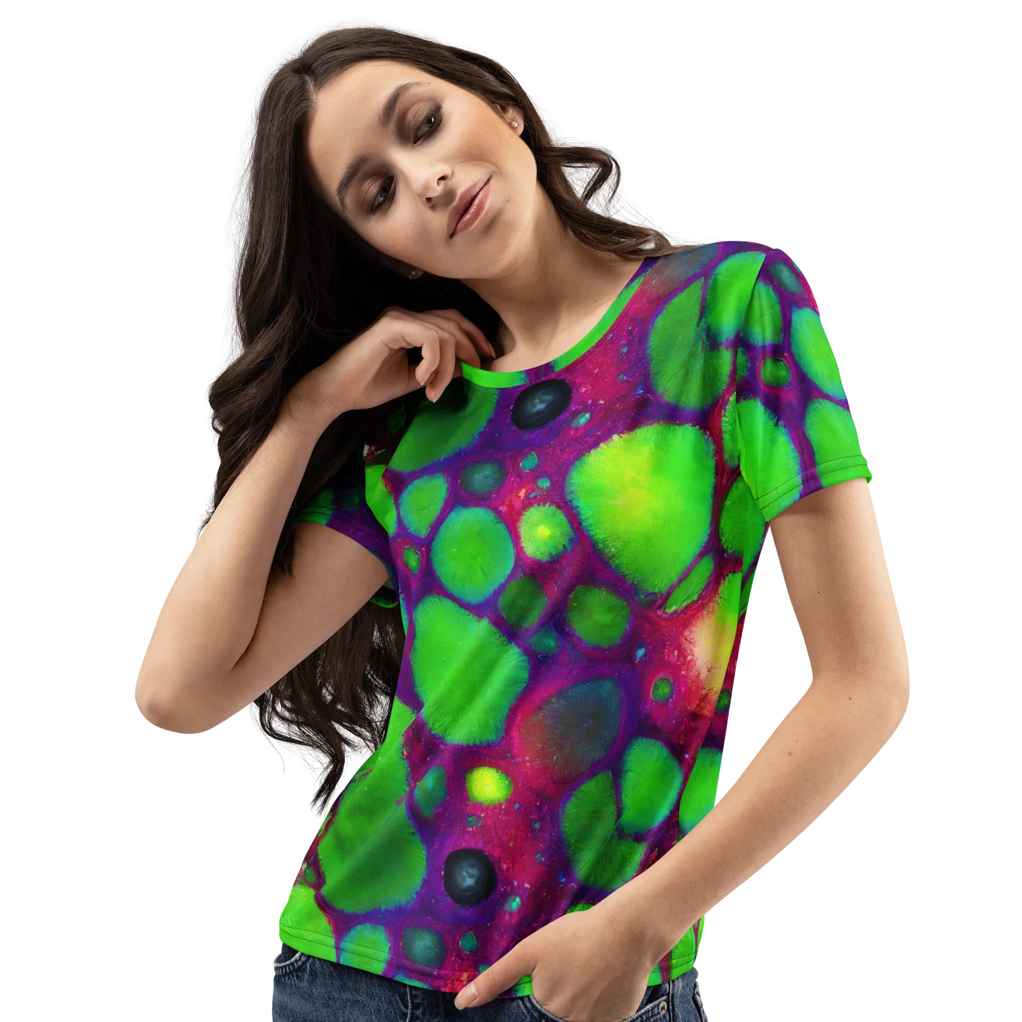 Elegant, Artstation, Matte Painting on Women's Crew Neck T-Shirt — Left Front