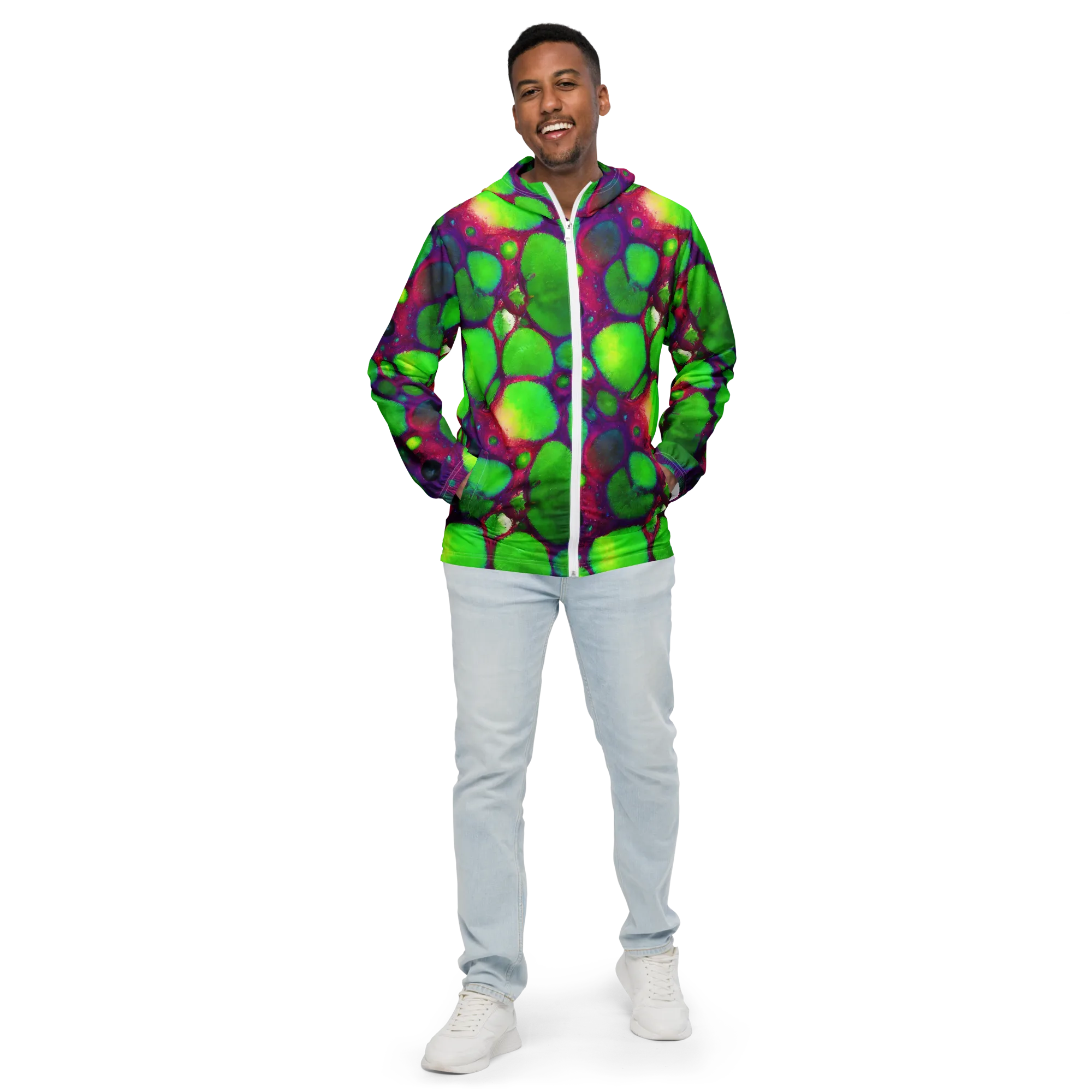 Elegant, Artstation, Matte Painting on Men's Windbreaker — Front
