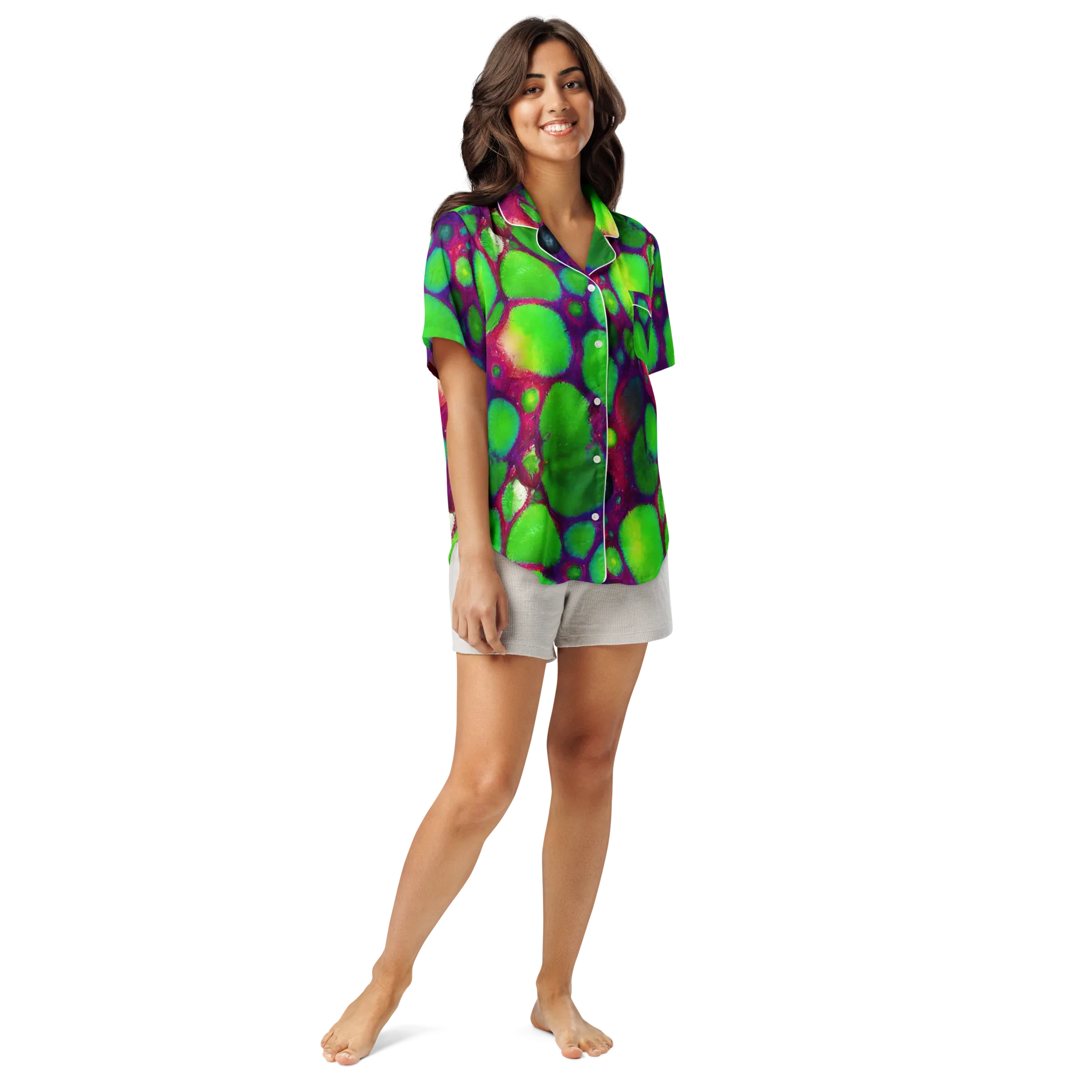 Elegant, Artstation, Matte Painting on Women's Short Sleeve Pajama Top — Front