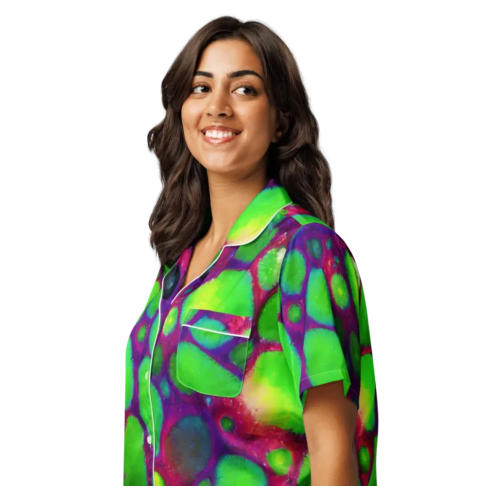 Elegant, Artstation, Matte Painting on Women's Short Sleeve Pajama Top — Left Front
