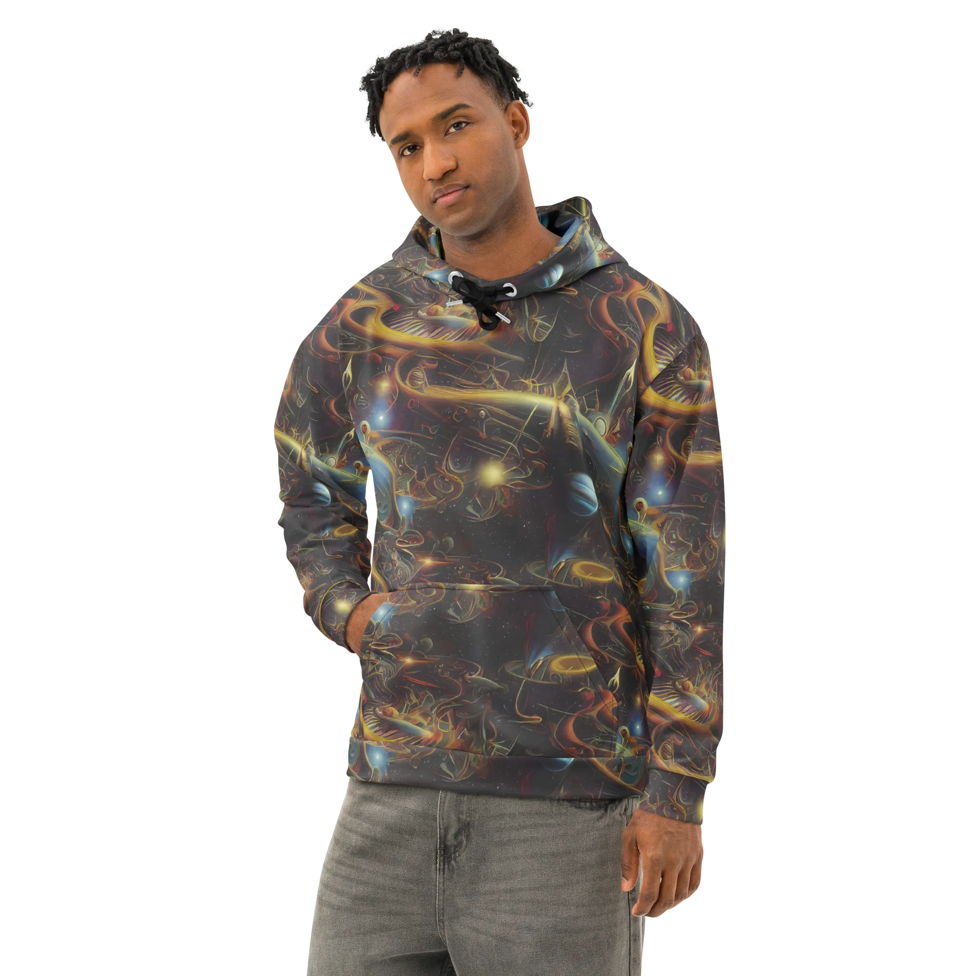 Galactic Swirl on Cotton Hoodie — Left Front